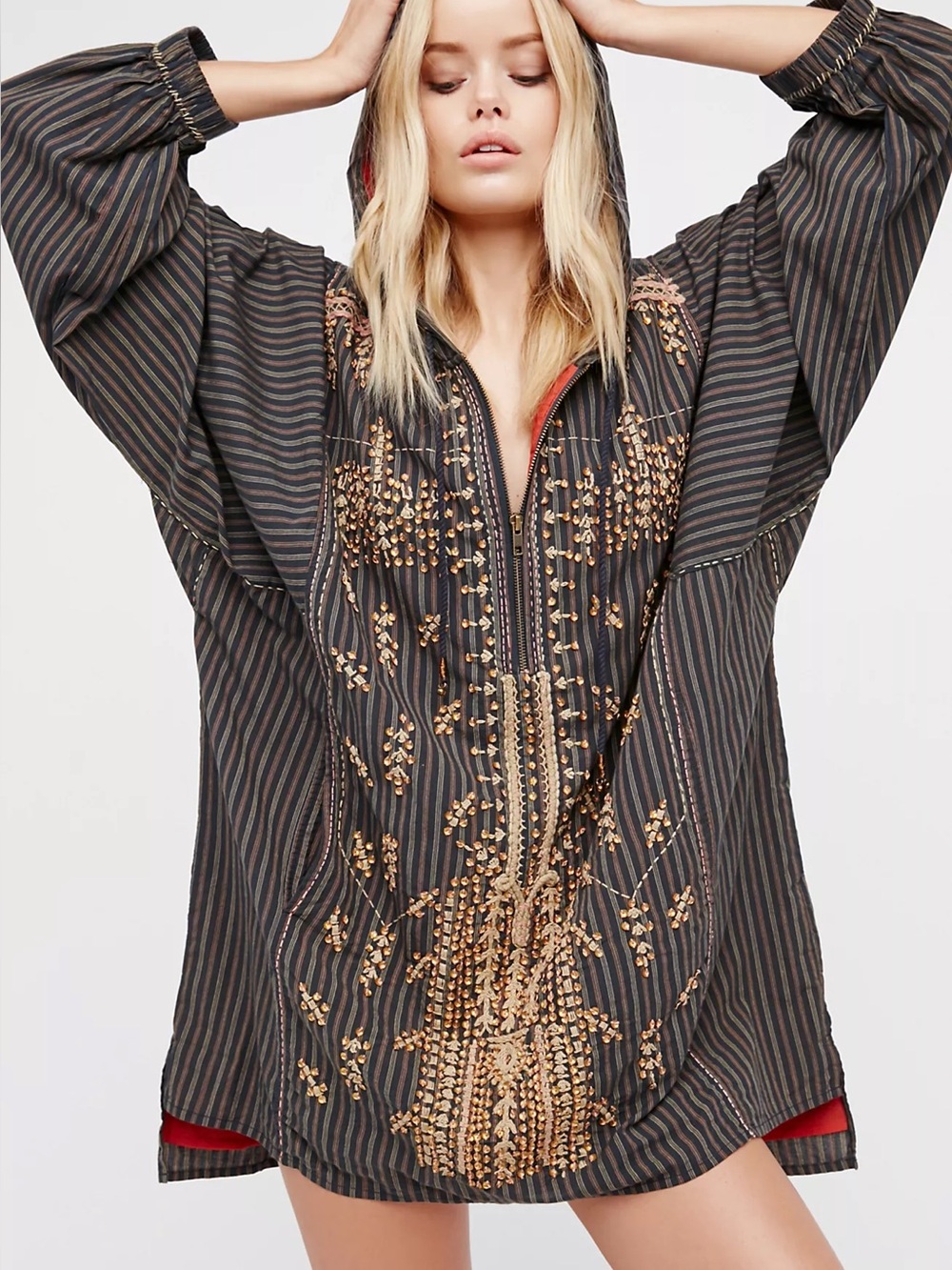 Free People Embroidered Stripe Pullover